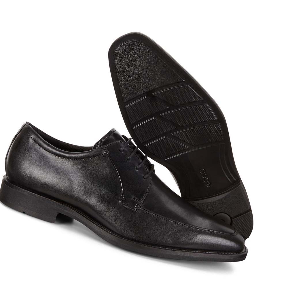 Men's Ecco Calcan Apron Toe Tie Dress Shoes Black | USA 504EBC